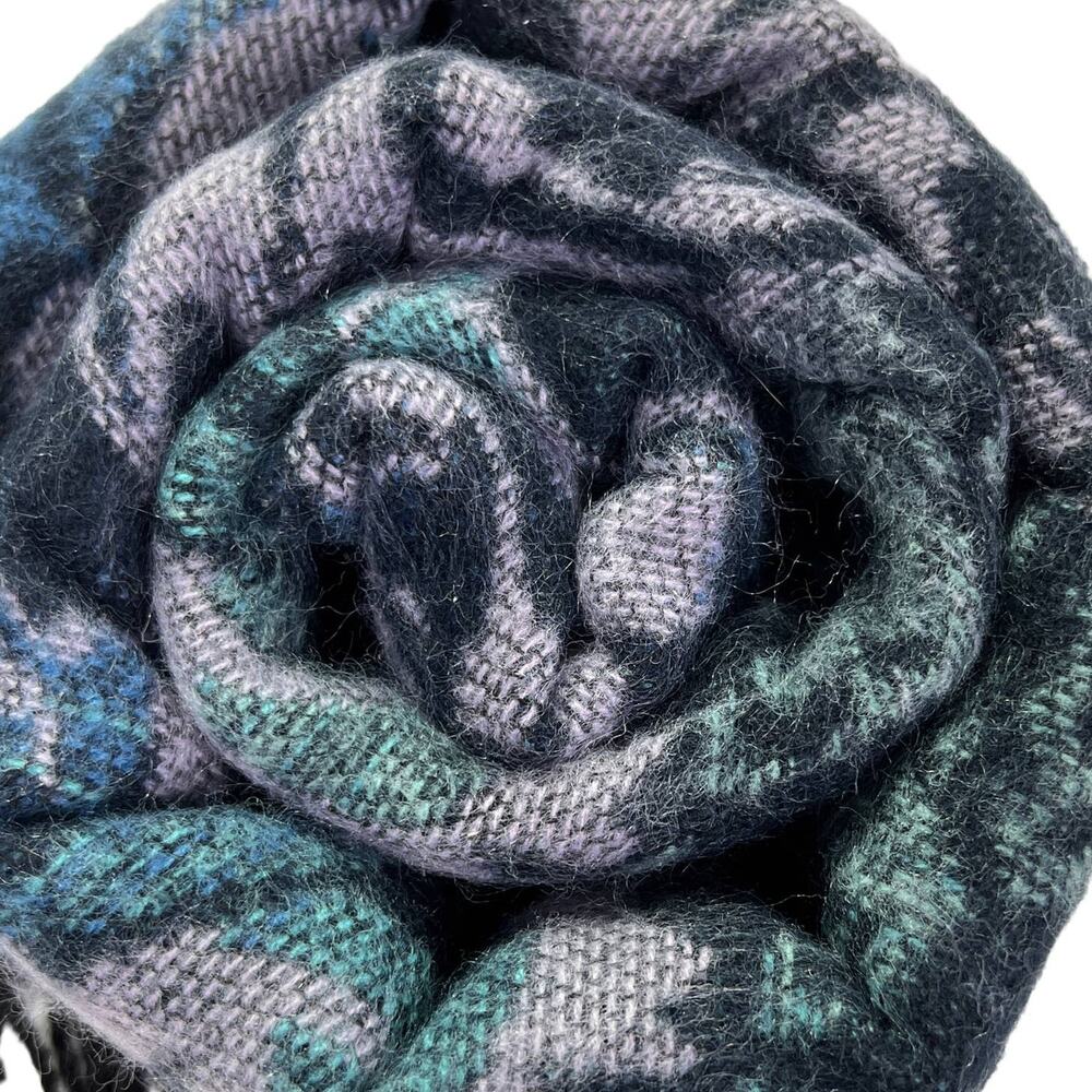 Steve Madden Blue Multi Floral Scarf Raw Edge Tassel L75" X W21"  Fringe 4"
